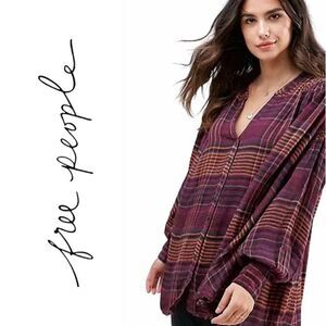 EUC Free People Come On Over Plaid Top